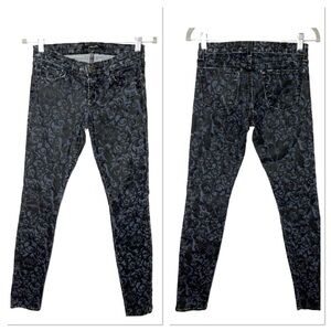 J Brand Womens Denim Brocade Jeans Skinny Stretch Mid Rise Black Pants Sz 25